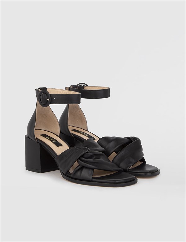 Kalle Black Leather Women's Heeled Sandal