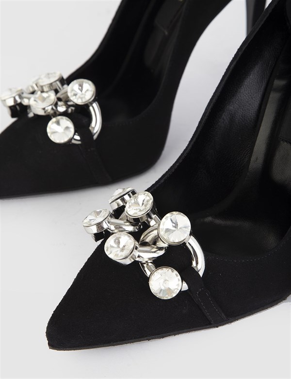 Kallisto Hakiki Süet Deri Kadın Siyah Stiletto