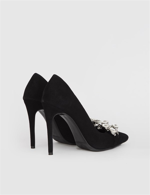 Kallisto Hakiki Süet Deri Kadın Siyah Stiletto