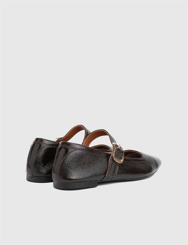 Kaori Brown Wrinkled Patent Leather Women's Loafer