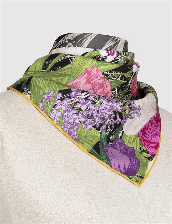 Karakas Black-White-Multicolor Silk Twill Women's Scarf