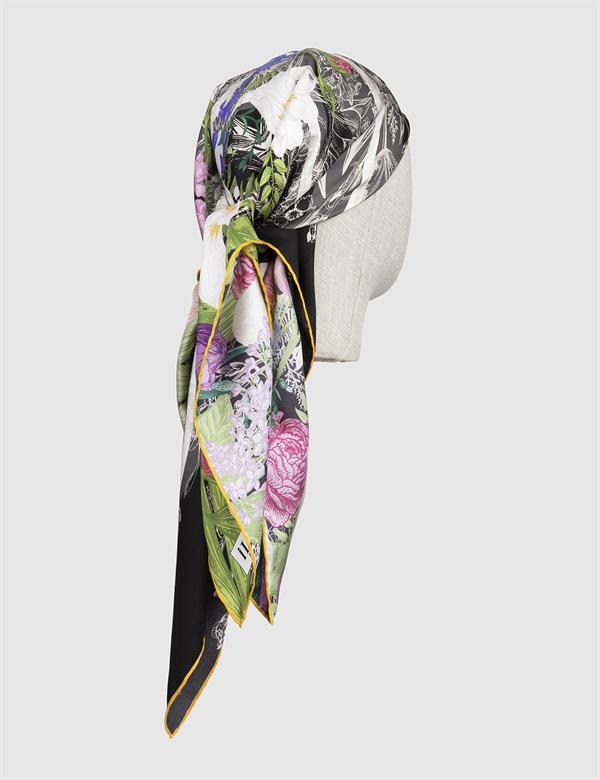 Karakas Black-White-Multicolor Silk Twill Women's Scarf