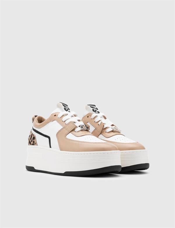 Kato Beige Leather Women's Sneaker with Foal Fur