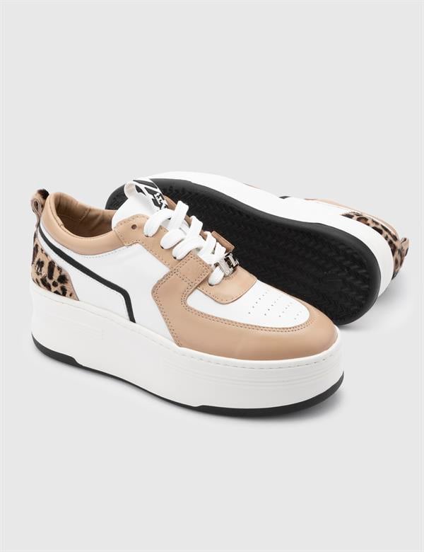 Kato Beige Leather Women's Sneaker with Foal Fur