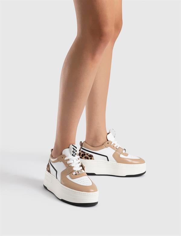 Kato Beige Leather Women's Sneaker with Foal Fur