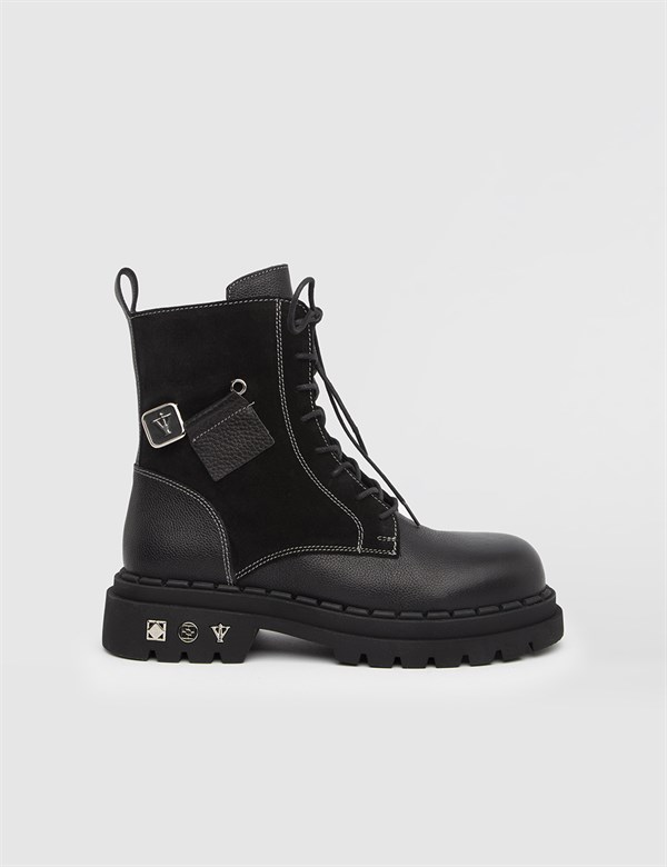 Katrin Black Floater Leather-Suede Leather Women's Boot