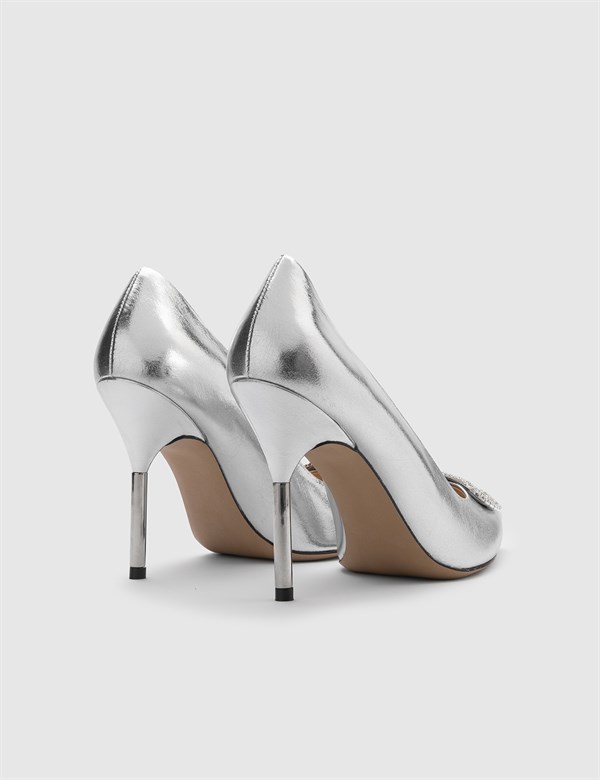 Keasha Hakiki Deri Kadın Gümüş Stiletto