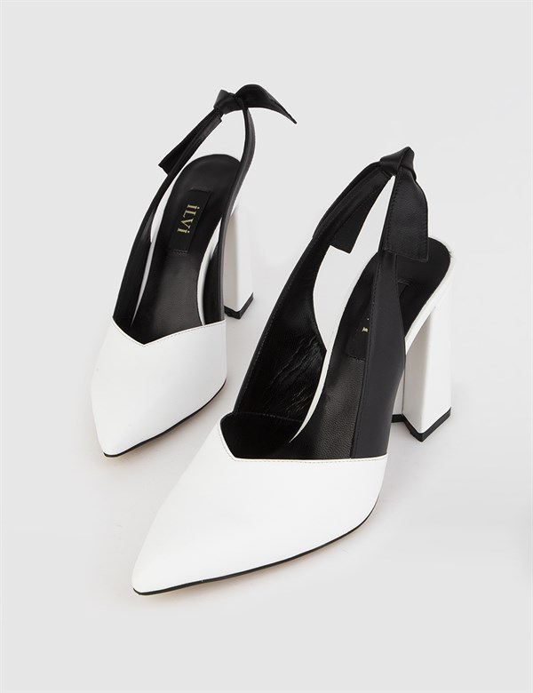Kena Black - White Leather Women's Heeled Sandal