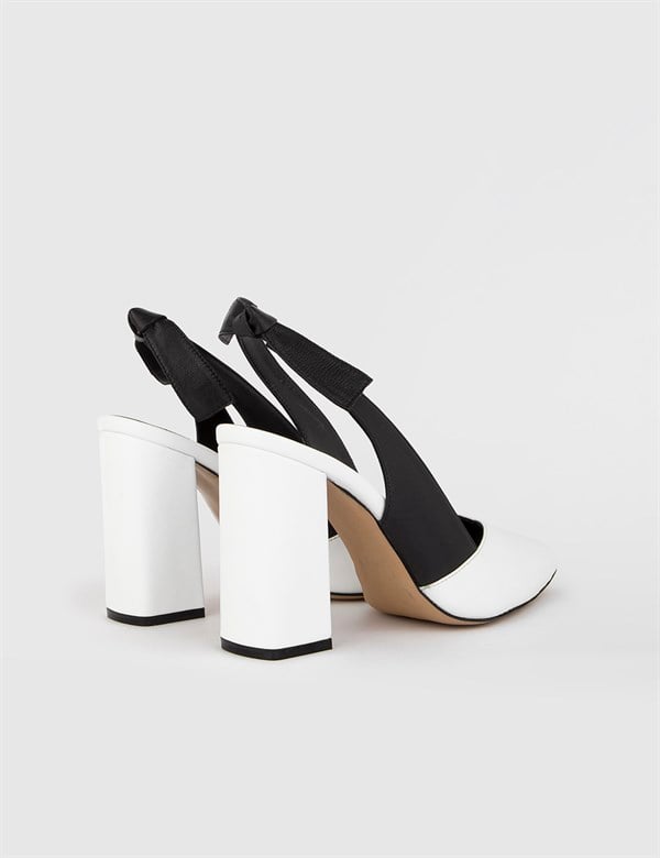 Kena Black - White Leather Women's Heeled Sandal