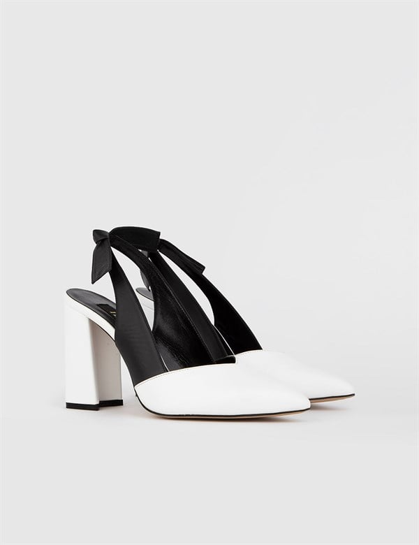 Kena Black - White Leather Women's Heeled Sandal