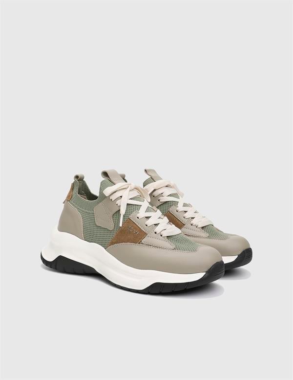 Kenway Olive Green Suede Leather Tricot Women's Sneaker
