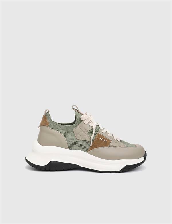 Kenway Olive Green Suede Leather Tricot Women's Sneaker