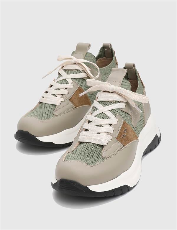 Kenway Olive Green Suede Leather Tricot Women's Sneaker