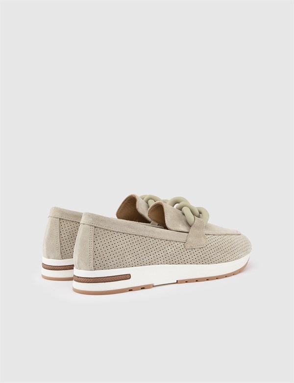Kepong Beige Suede Leather Women's Loafer