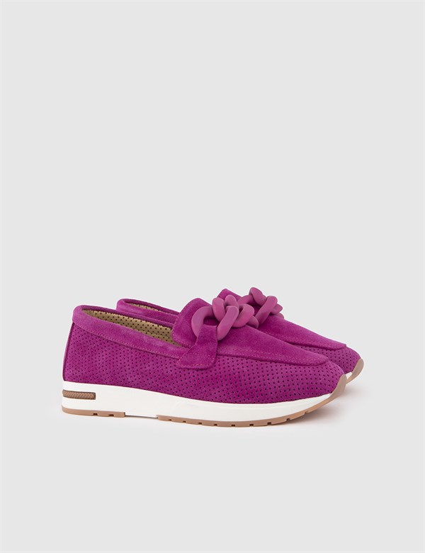 Kepong Fuchsia Suede Leather Women's Loafer