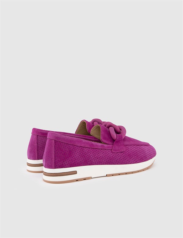 Kepong Fuchsia Suede Leather Women's Loafer