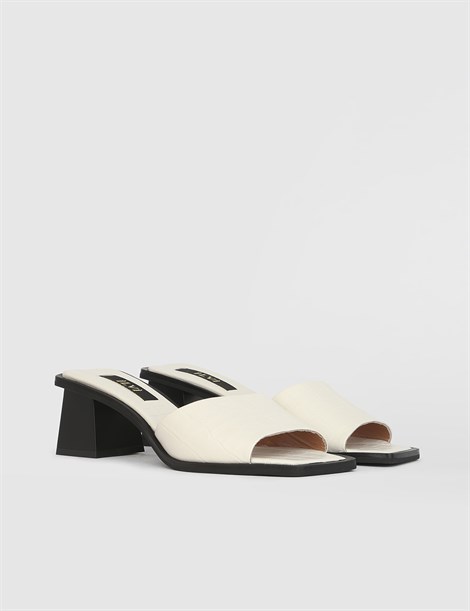 Killah Beige Leather Crocodile Women's Heeled Slide