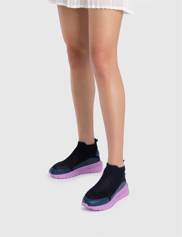 Kirriliy Navy Blue Leather-Fabric Women's Boot