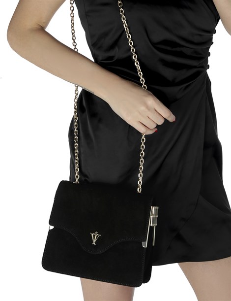 Kiwi Women's Shoulder Bag Black Suede