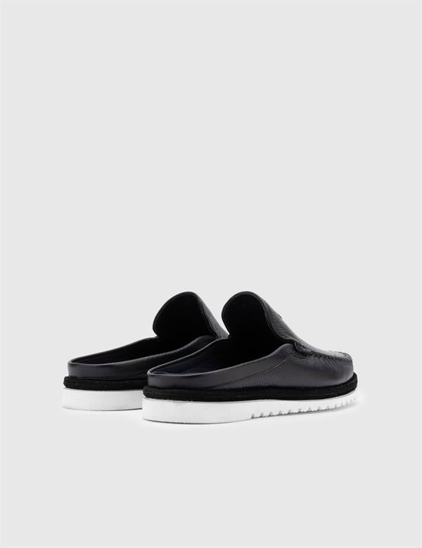 Konsa Navy Blue Floater Leather Men's Slipper