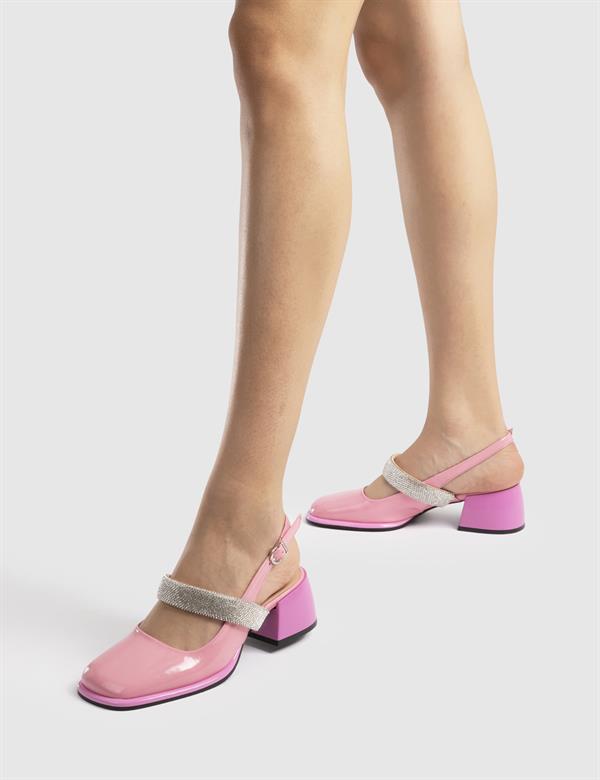Kotna Pink Patent Leather Women's Heeled Sandal