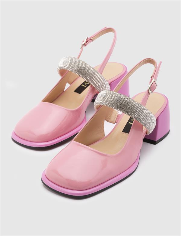 Kotna Pink Patent Leather Women's Heeled Sandal