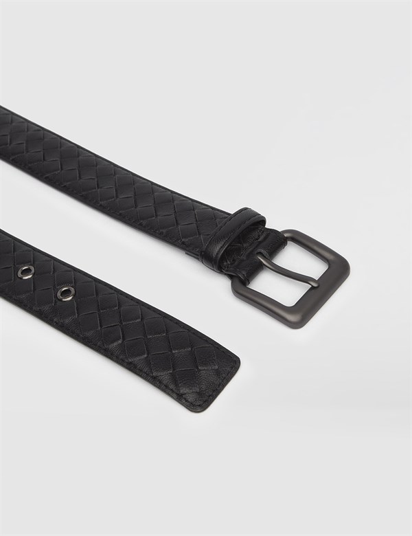 Lamb Black Leather Men's Belt