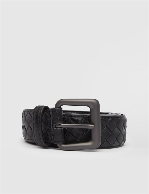 Lamb Black Leather Men's Belt