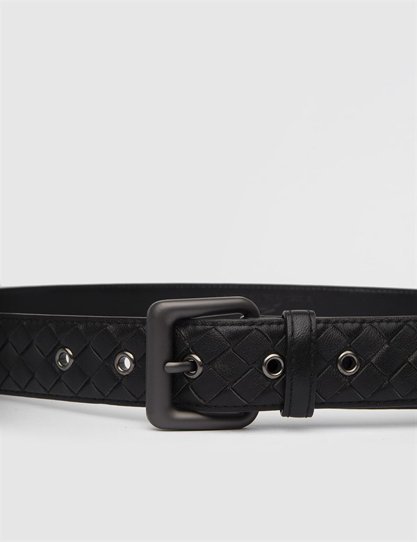 Lamb Black Leather Men's Belt