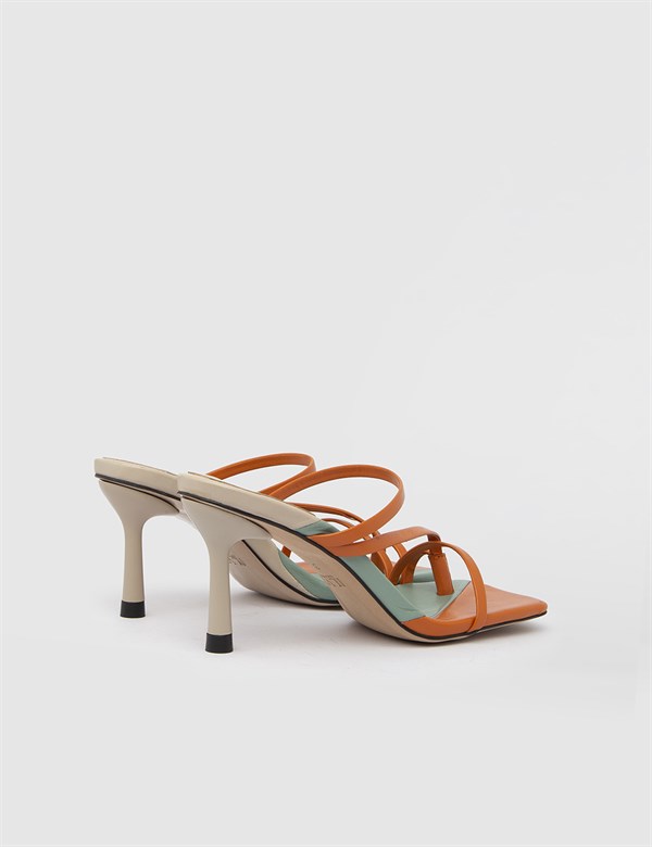 Lamsi Orange Leather Women's Heeled Slide