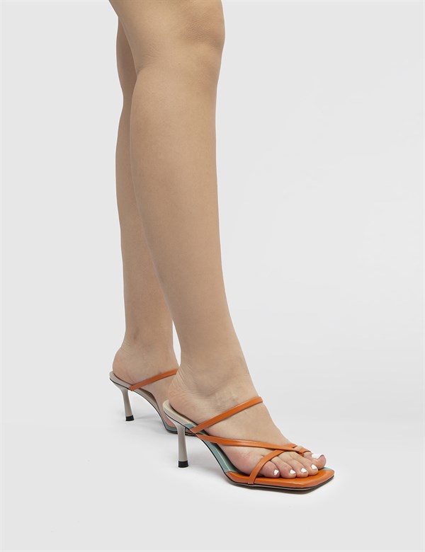 Lamsi Orange Leather Women's Heeled Slide