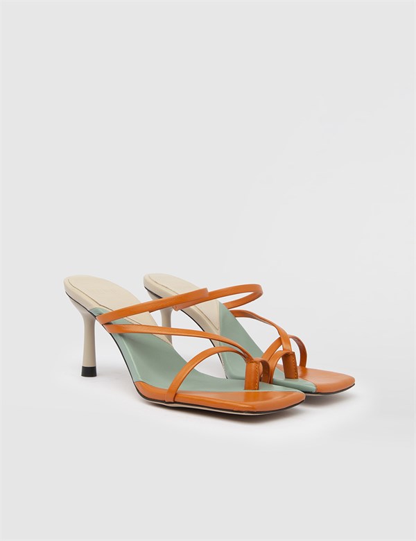 Lamsi Orange Leather Women's Heeled Slide