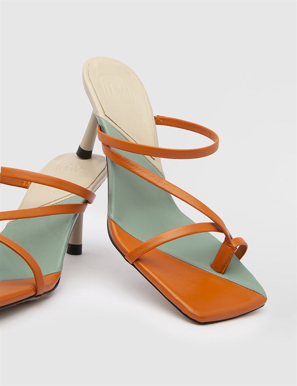 Lamsi Orange Leather Women's Heeled Slide