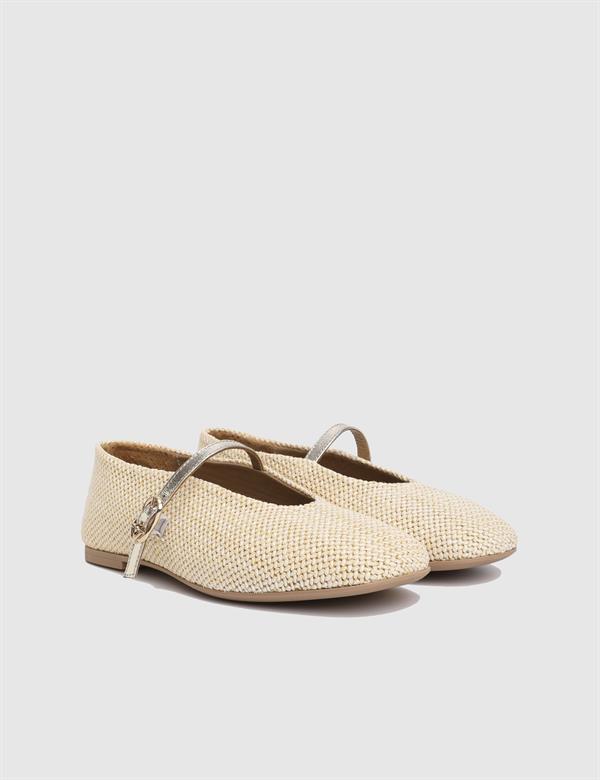 Larina Beige Leather Straw Women's Ballerina