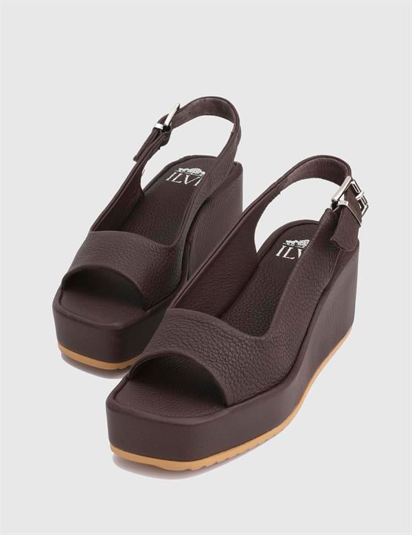 Latanya Brown Floater Leather Women's Heeled Sandal