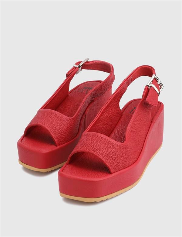 Latanya Red Floater Leather Women's Heeled Sandal