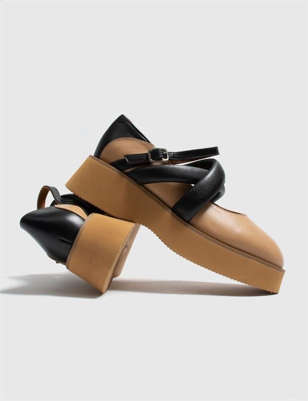 Lean Saddle Brown-Black Leather Women's Oxford