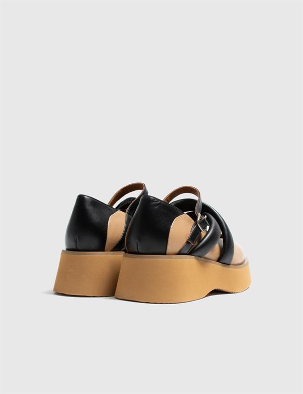 Lean Saddle Brown-Black Leather Women's Oxford