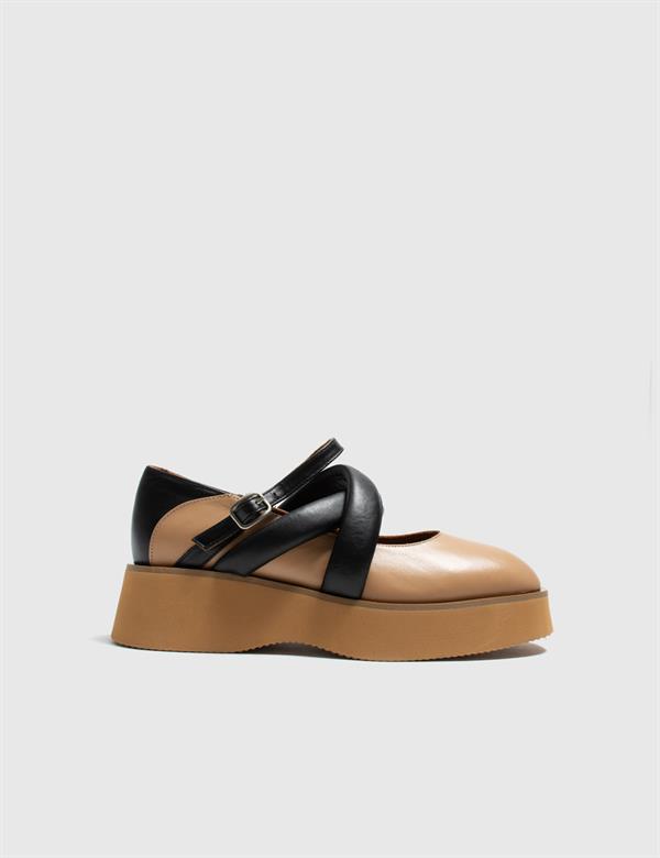 Lean Saddle Brown-Black Leather Women's Oxford