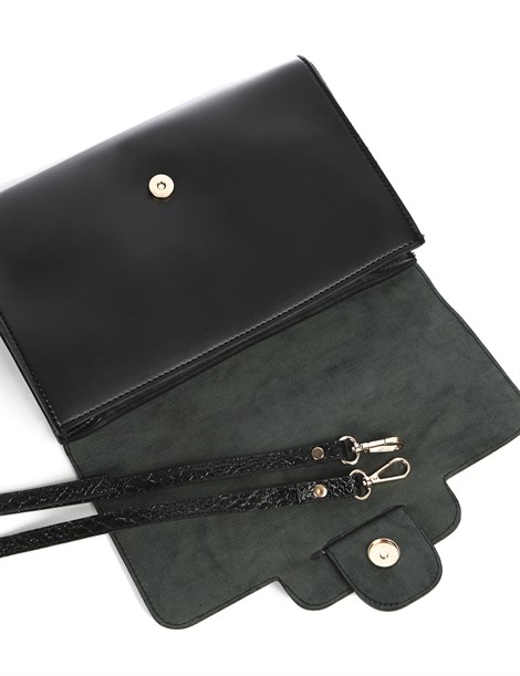 Leona Women's Shoulder Bag Black Crocodile