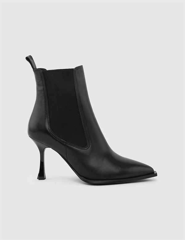 Lesko Black Leather Women's Boot