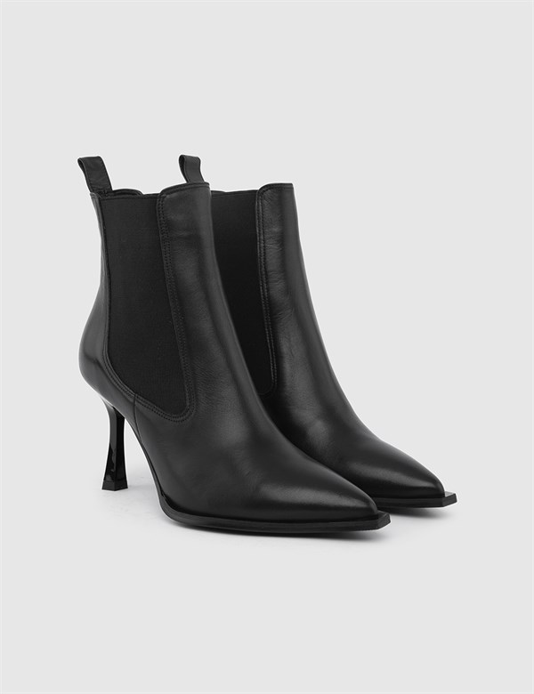 Lesko Black Leather Women's Boot