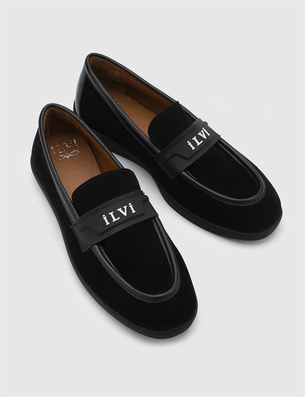 Leto Black Suede Leather Women's Loafer