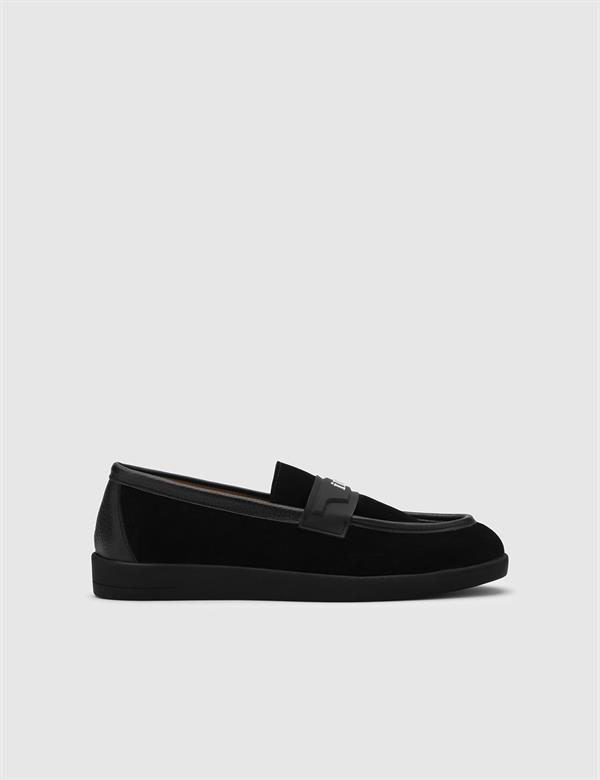 Leto Black Suede Leather Women's Loafer