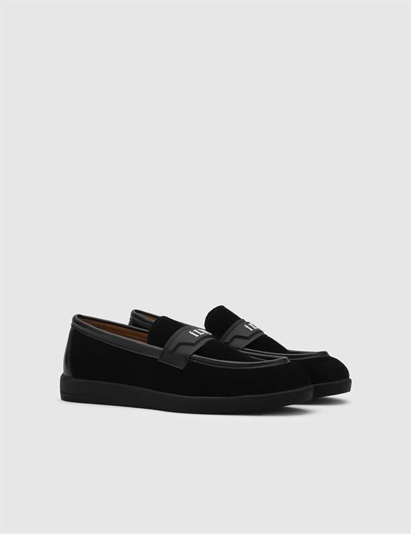 Leto Black Suede Leather Women's Loafer