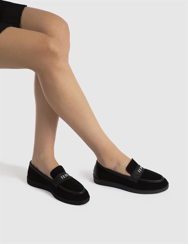Leto Black Suede Leather Women's Moccasin