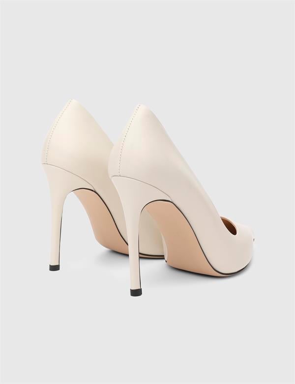 Linz Hakiki Deri Bej Kadın Stiletto