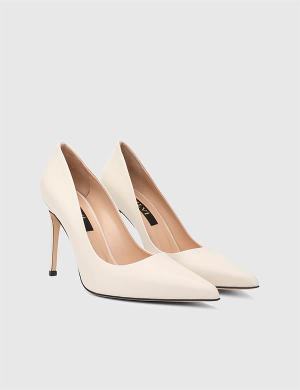 Linz Hakiki Deri Bej Kadın Stiletto