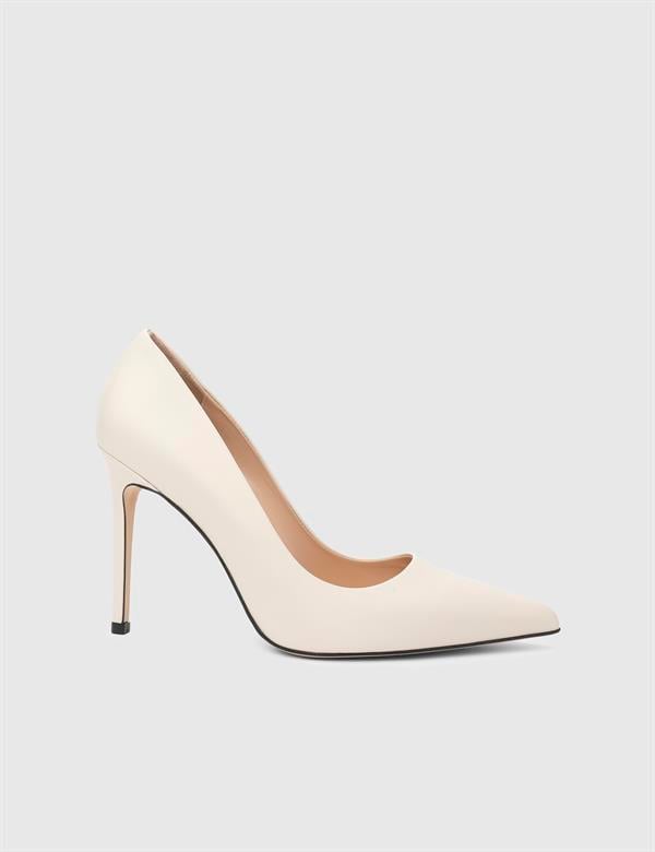 Linz Hakiki Deri Bej Kadın Stiletto