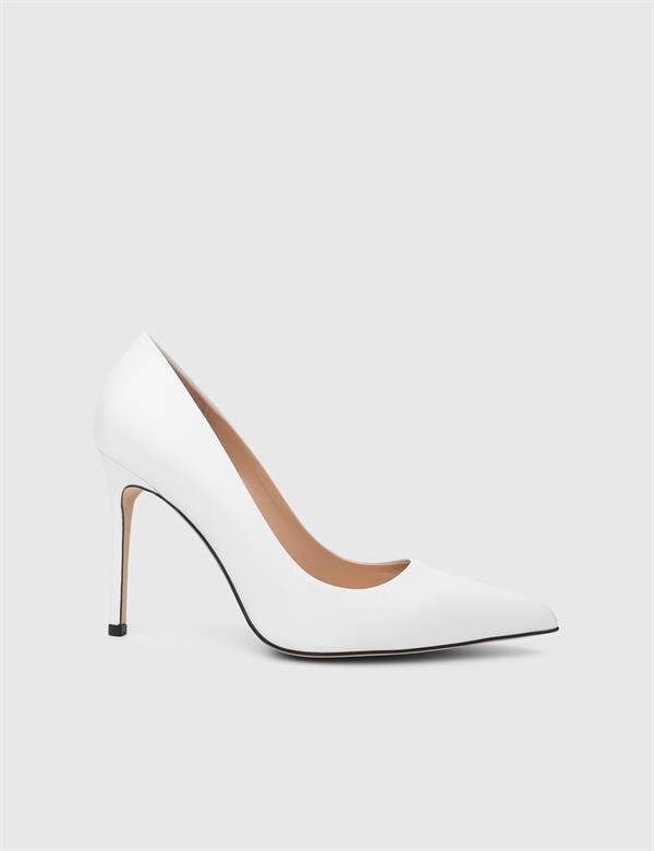 Linz Hakiki Deri Beyaz Kadın Stiletto